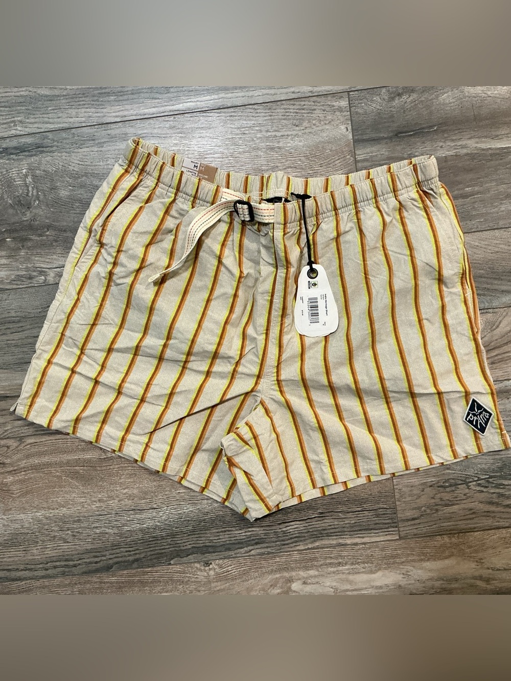 New prAna Men's Shorts Yellow and Orange Stripes medium NWT indio heritage